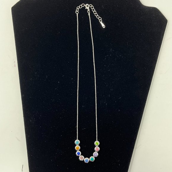 Beautiful Multi Colored Gemstone Silver Chain Necklace, Birthstones - Picture 5 of 9